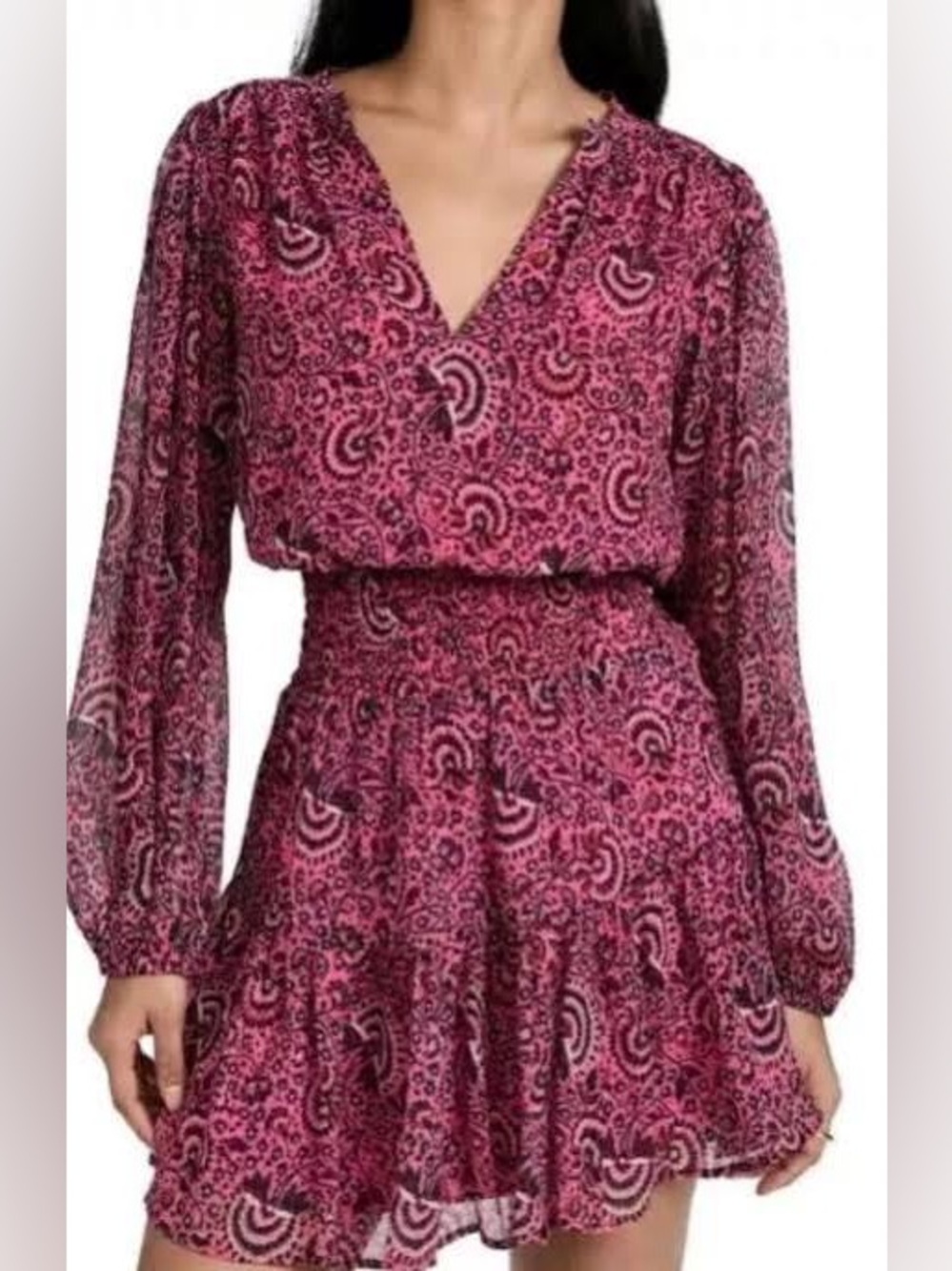 A.L.C. Sari Silk Pink Paisley Smocked Mini Dress Size 6